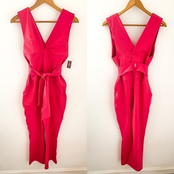 Free People Jumpsuit After Hours Flared Workout Athletic Belted Pink XS NWT - Picture 2 of 12